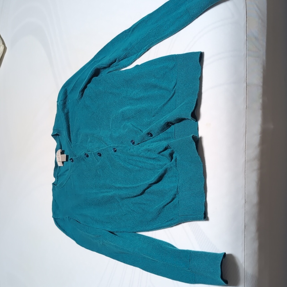 LOFT Teal Button-Up Sweater Cardigan